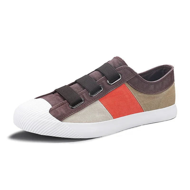 Men's canvas sneakers with elastic bands and vulcanised rubber soles in multiple colour options
