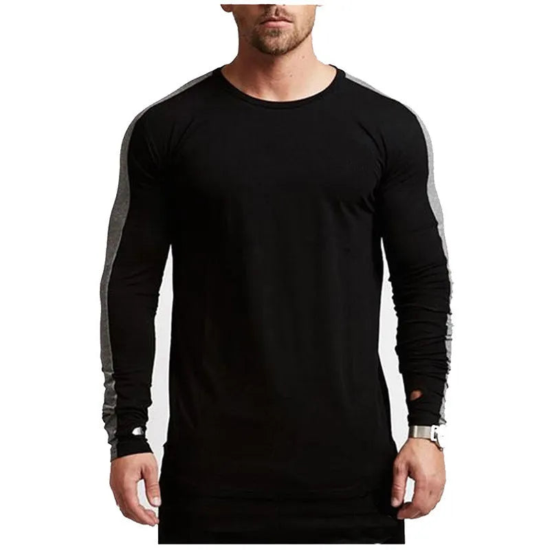 Men's long-sleeved modal T-shirt in white, slim fit, plain round neck, on white background