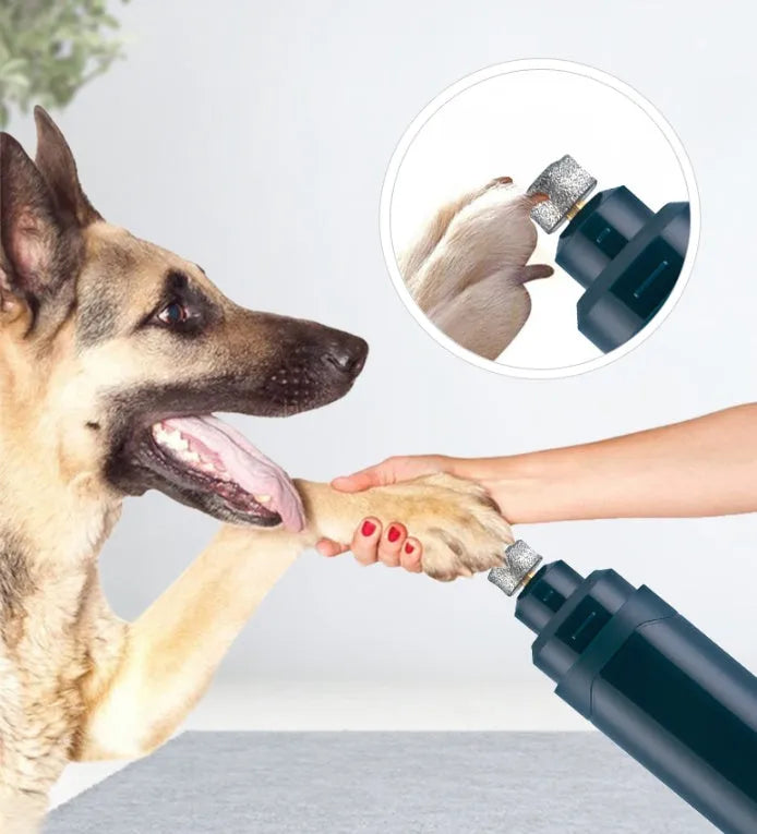 Blue pet electric nail polisher with mute function, two speed settings, and one rough grinding wheel