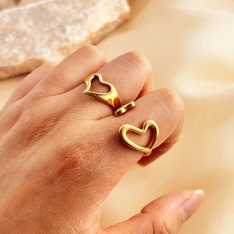 Retro love heart ring stainless steel 18K gold plated, heart shape, unisex style JZ-YS394