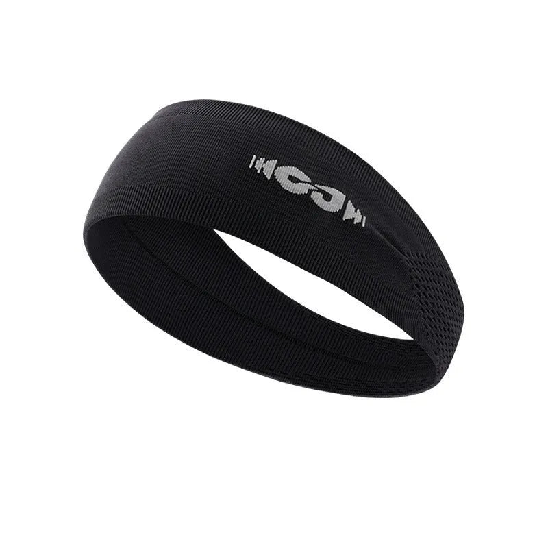 Seamless knitted exercise hair band in black colour showing stretch construction