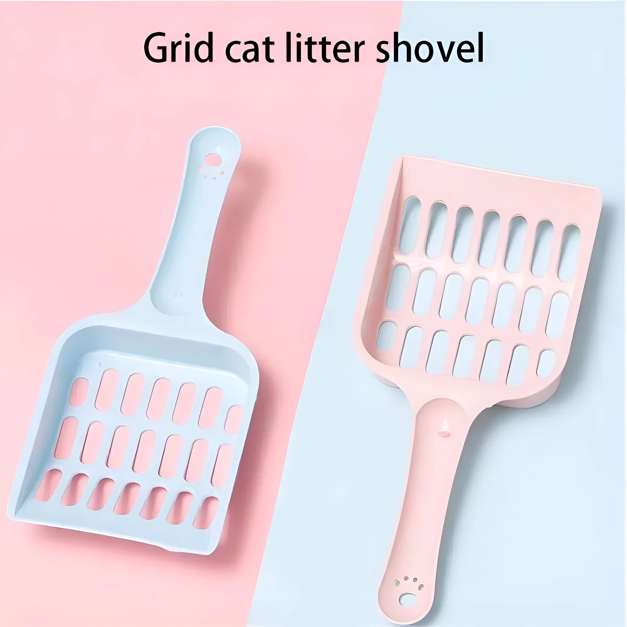Blue plastic cat litter scoop with dimensions 20cm long, shown on a white background.