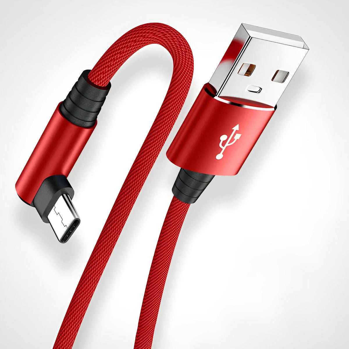 USB to Type-C fast charging data cable in black, blue, and red, available in 0.25m, 1m, and 1.5m lengths.