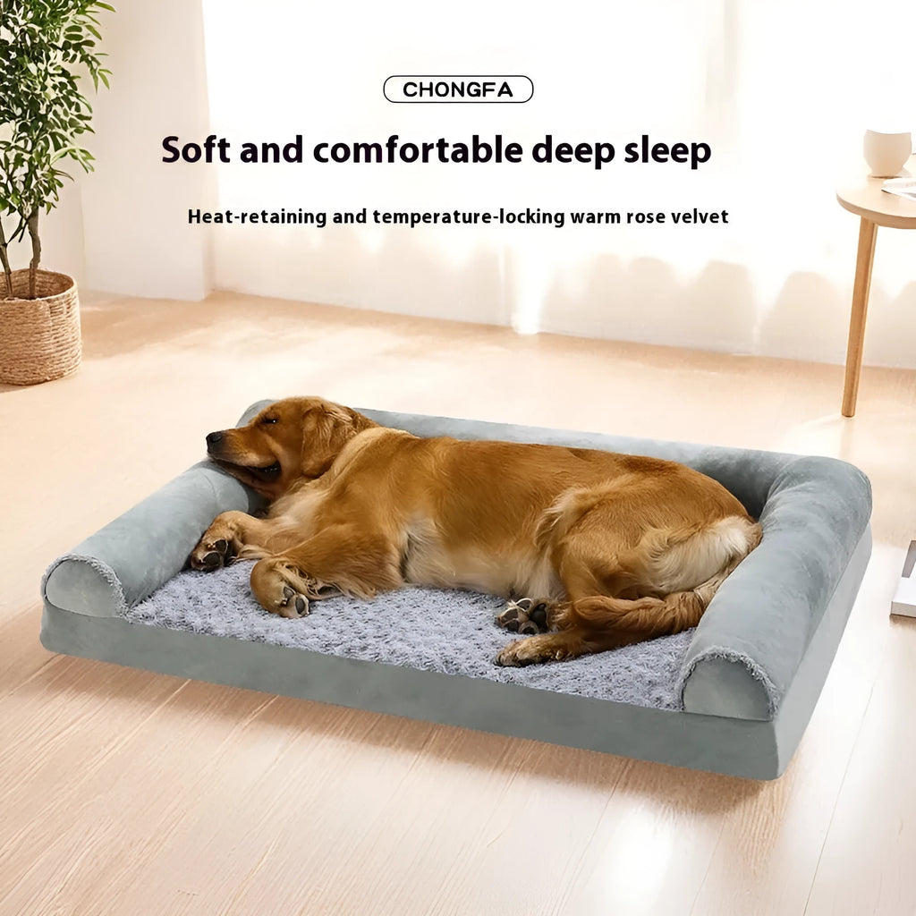 Soft cloth dog kennel in light grey showing low-sided construction suitable for medium to large indoor dogs