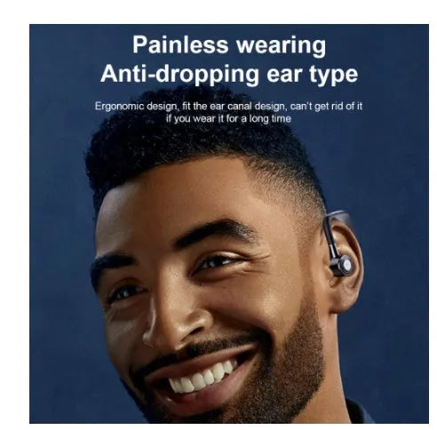 Digital display business earphones with charging compartment, Bluetooth 5.2, and 68-hour battery life in black