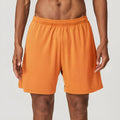 Men's quick-drying double-layer running shorts in sky green, showing mid-waist short length design.