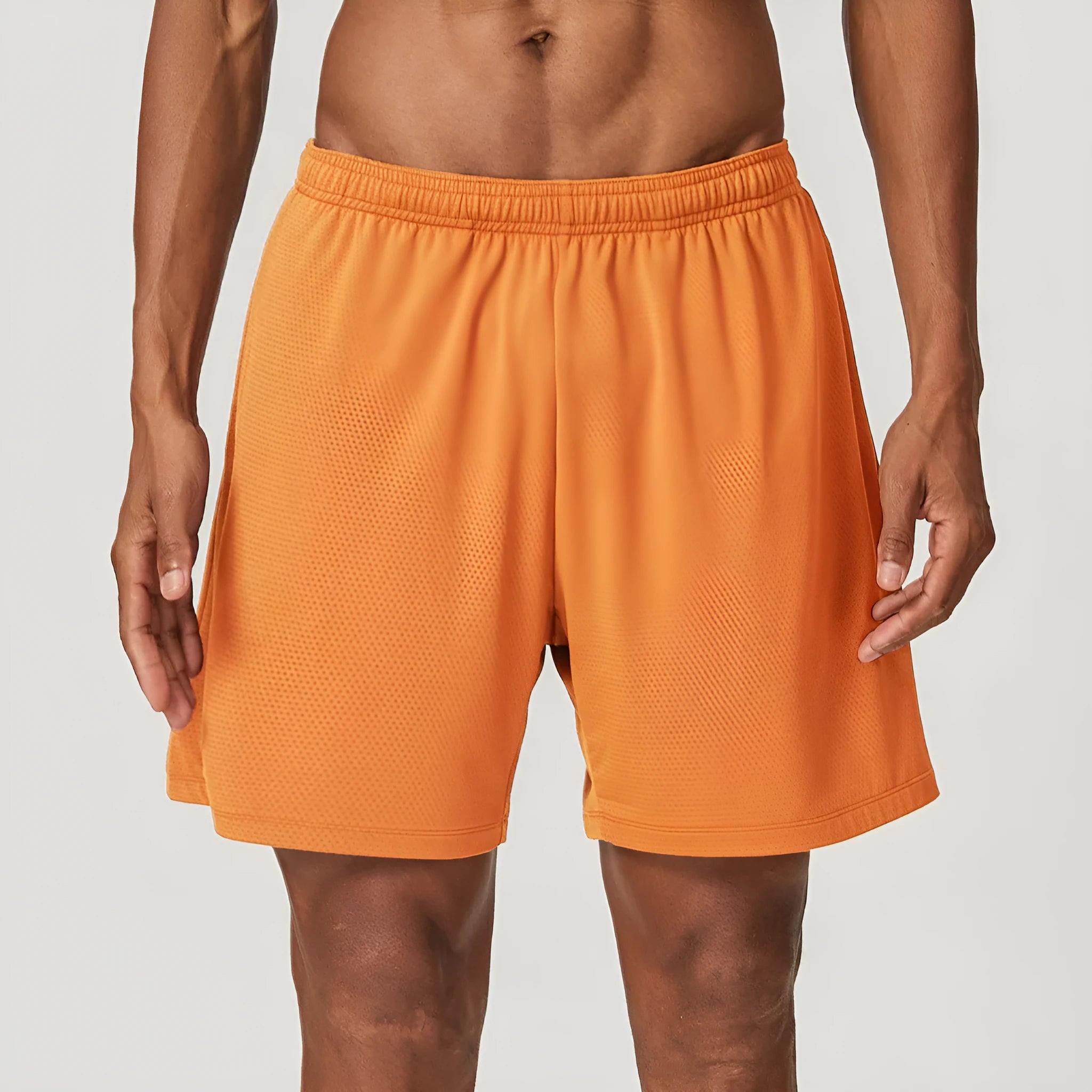 Men's quick-drying double-layer running shorts in sky green, showing mid-waist short length design.
