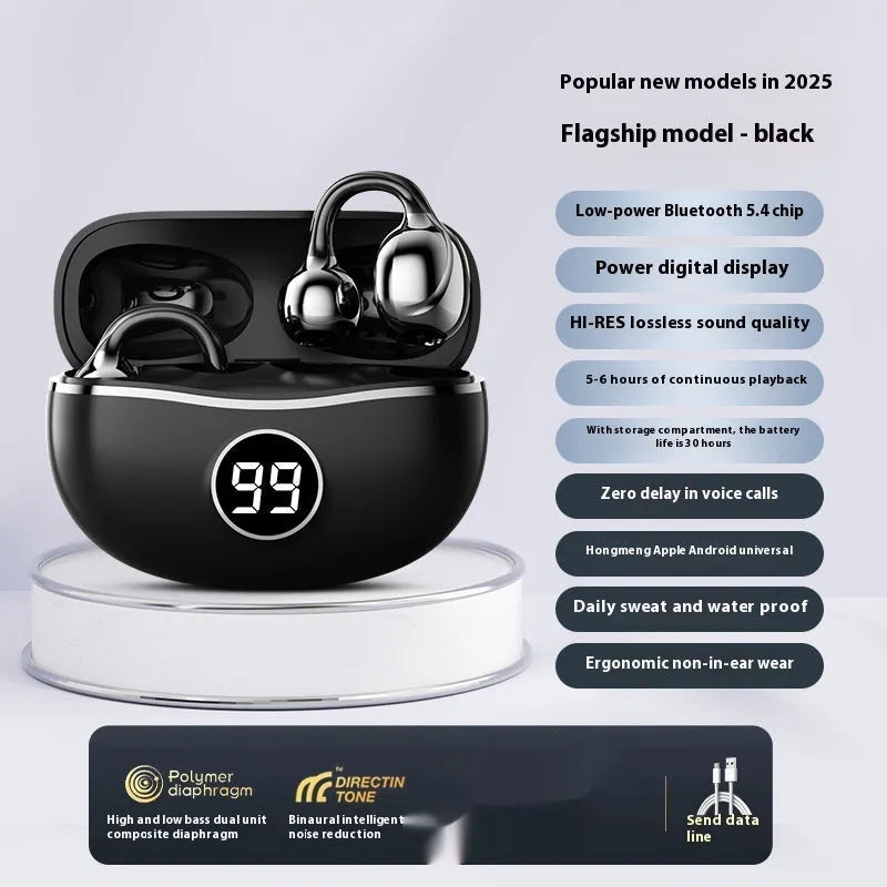 D151 Digital Display Bluetooth Headset Wireless Bone Conduction Non In-ear Sports Style in Apricot