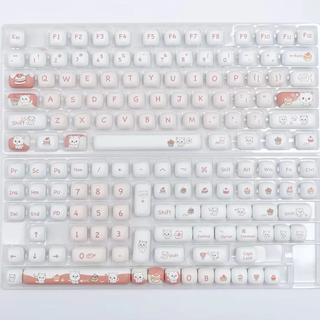 Dessert cat cartoon mechanical keyboard key cap set with sublimation printing and colourful design