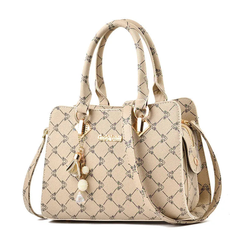Women's geometric pattern printed PU messenger bag with zipper closure showing internal organisation compartments