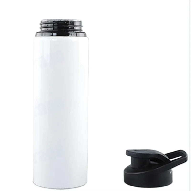White aluminium sports water bottle for cycling and outdoor activities in 600ml and 750ml capacity options