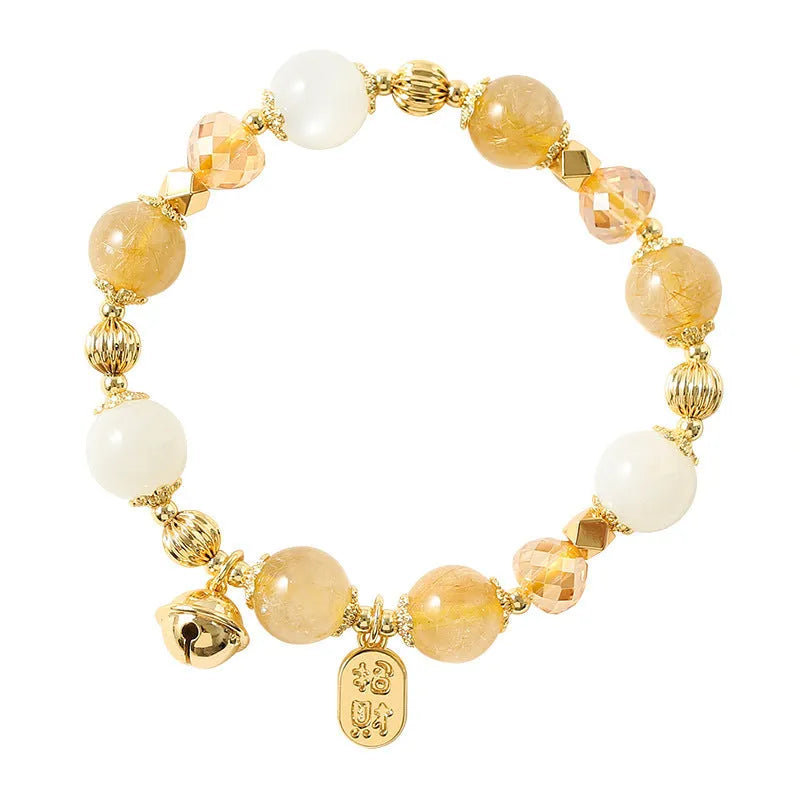 Gold rutilated quartz crystal bracelet with electroplated finish in Korean style design