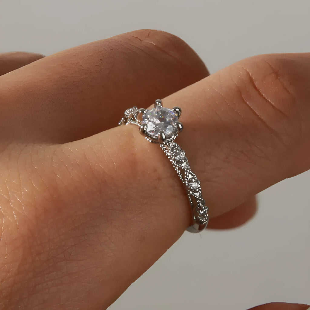 Adjustable open ring for women in white K with diamond treatment process and copper band
