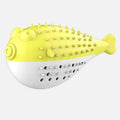 Mint Toys blue silicone fish-shaped cat chew toy with built-in toothbrush cleaner