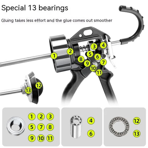13 bearing automatic adhesive breaking glass glue gun in aluminium alloy construction