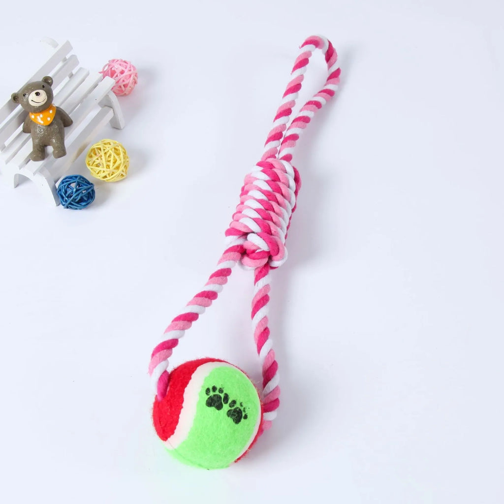 38cm long cotton string dog toy in red and white colour combination for medium large breeds