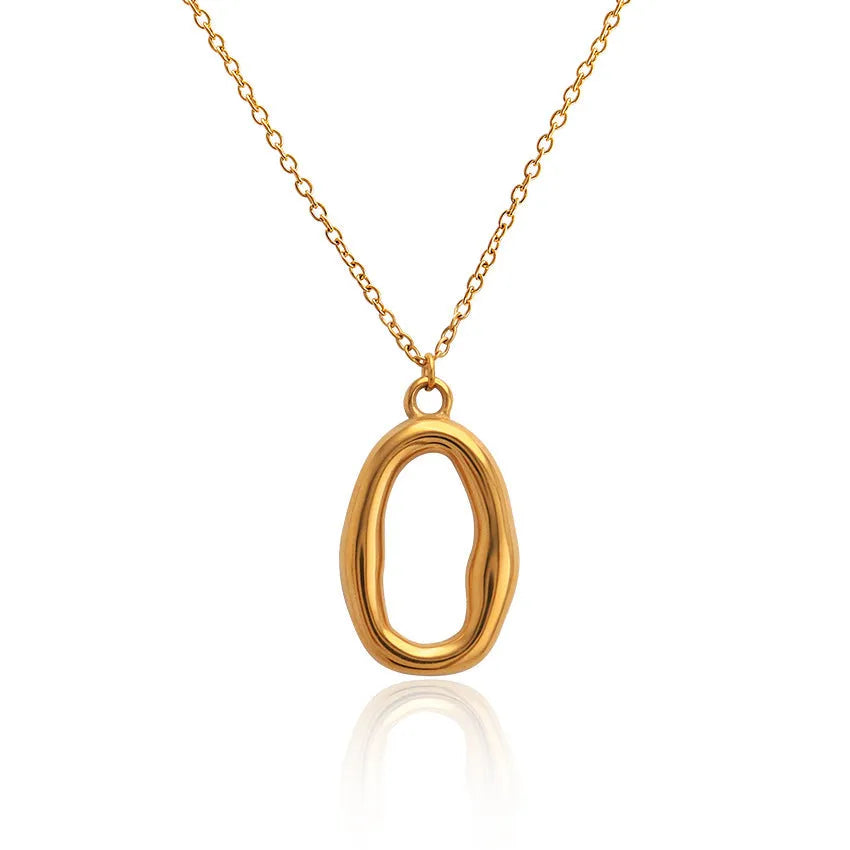 Stainless steel snake bones chain necklace with geometric glossy ring pendant in golden irregular ring finish