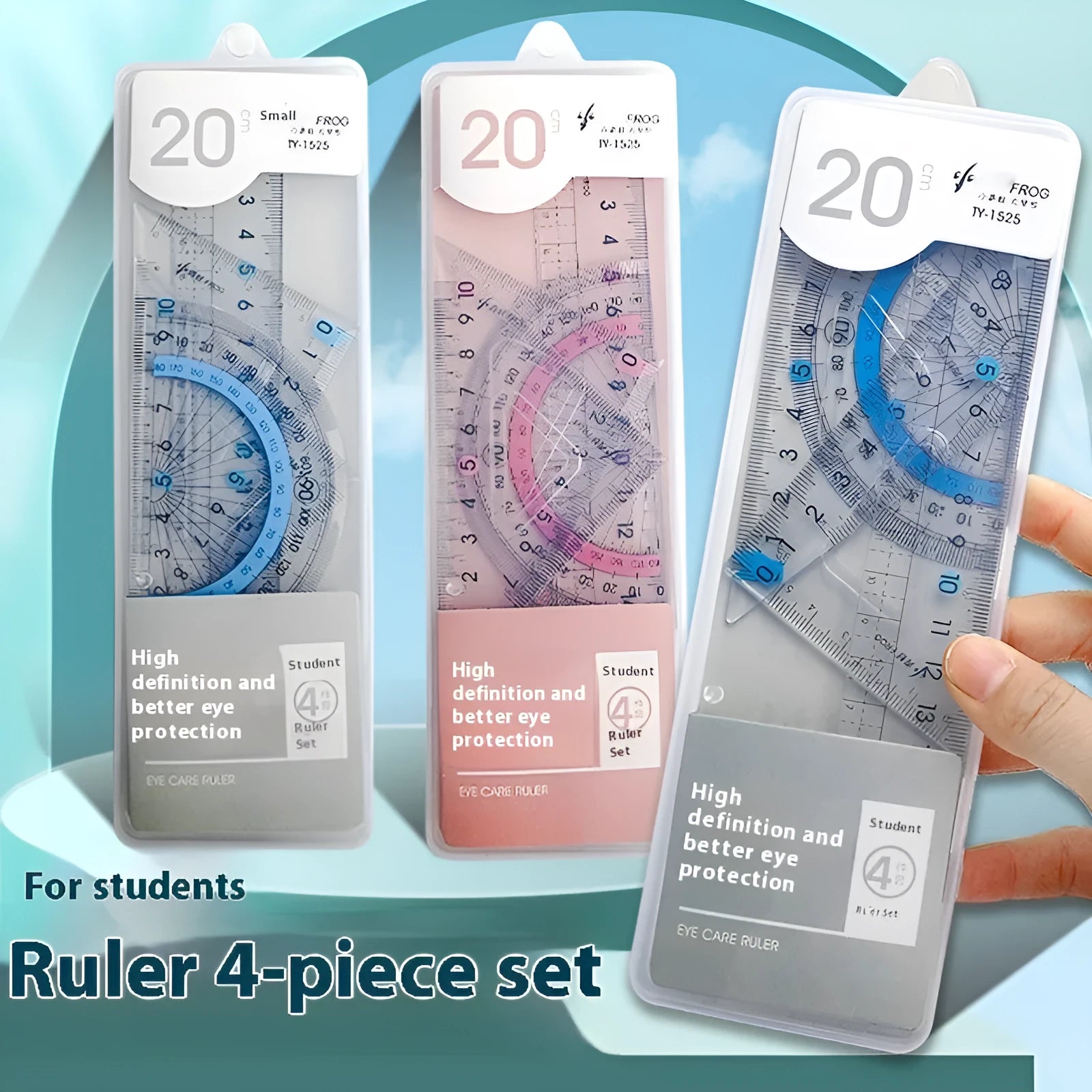 Youpai transparent acrylic drawing ruler set with square protractor geometry tools