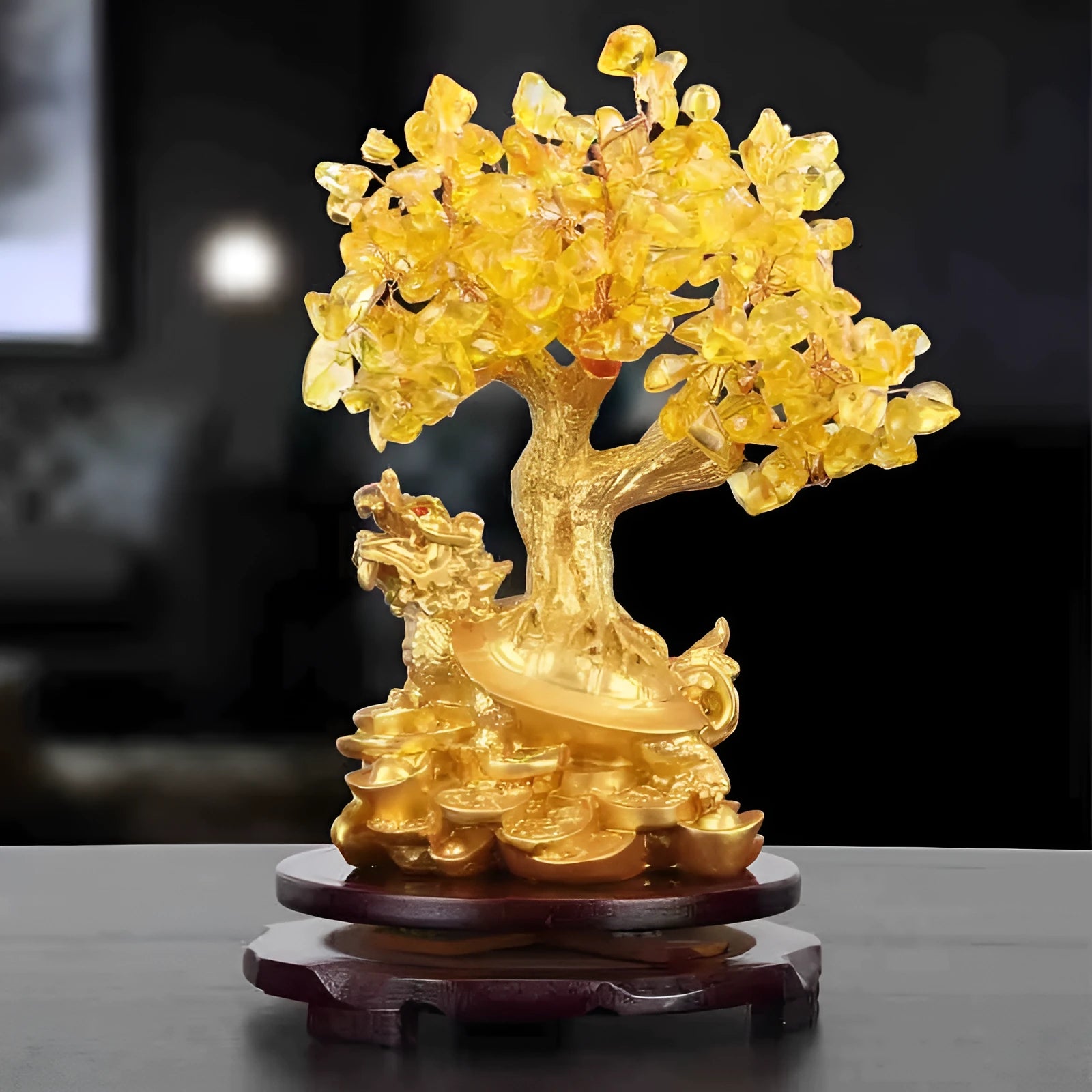 Citrine small water turtle money tree resin decorative ornament measuring 18x11x23cm