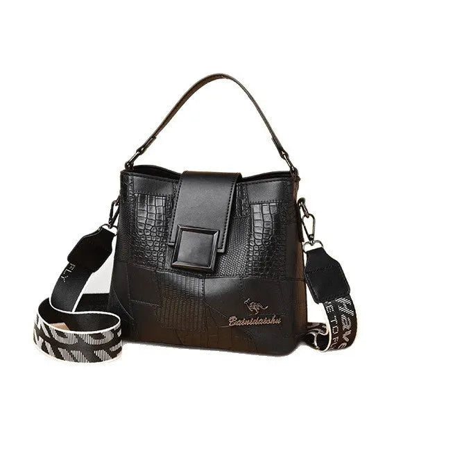Personalised PU handbag with outer sandwich pocket and sewn-line detail, available in multiple colours, standard 23x12x20cm