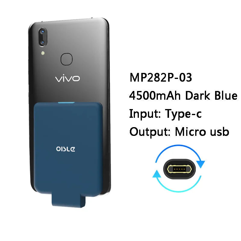 Slim 4500mAh back clip power bank in black, white, blue, pink, or red for iPhone Android Type-C charging