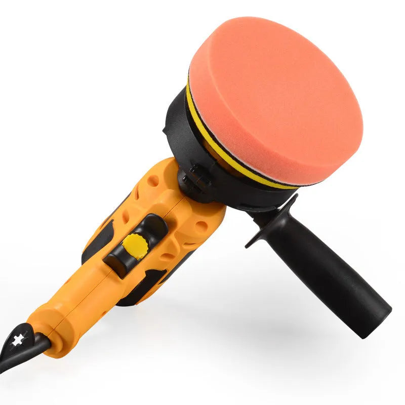 Yellow automotive polishing machine with 125mm disc for metal wood tile leather surfaces