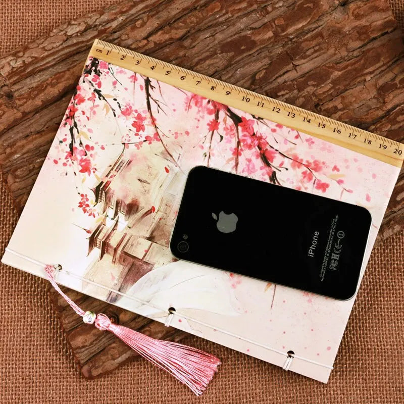Azalea coloured retro Chinese style line-bound notebook with thread binding and 80gsm Dolin paper