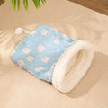 Flannel cat sleeping bag nest in blue rabbit design, measuring 50x40 cm