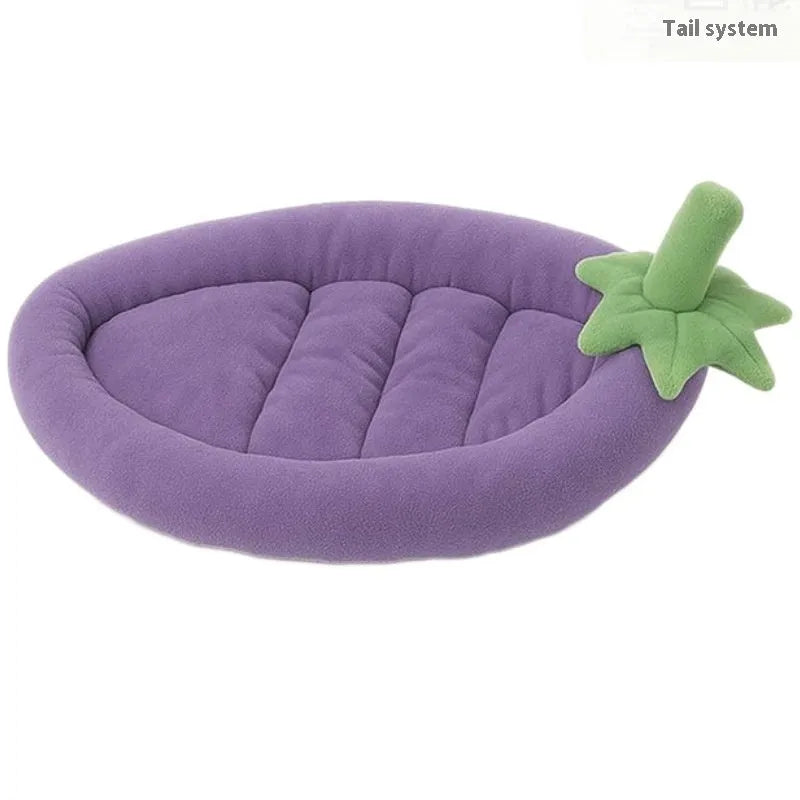 Removable washable dog mat in purple, brown, orange, and grey colours, shown in various sizes.