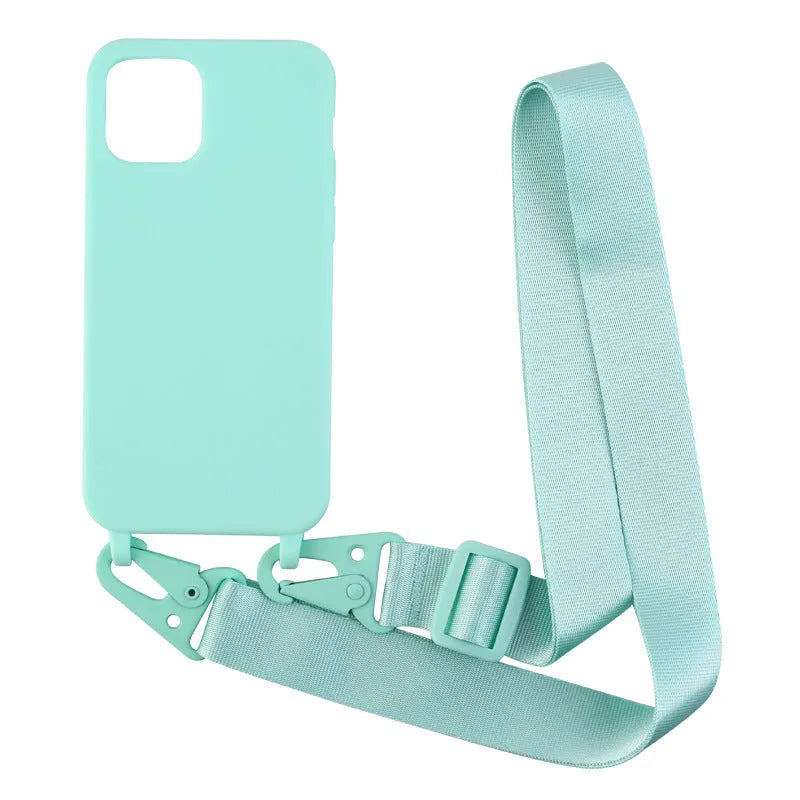 Buckle ribbon lanyard phone case in black TPU with detachable strap for Samsung Galaxy