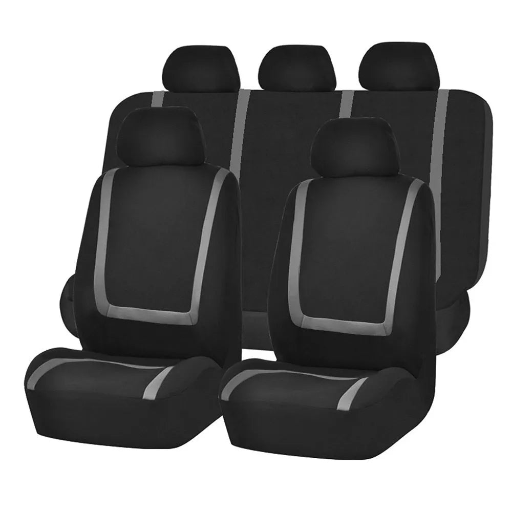 Fully enclosed universal car seat cover set in a two-tone colour on a vehicle seat.