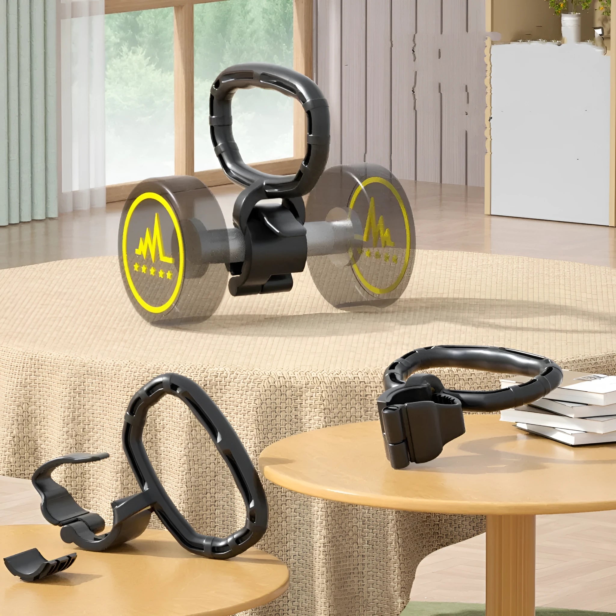 Adjustable weight fitness camp kettlebell handle in PP material, Black colour, size 21x19cm