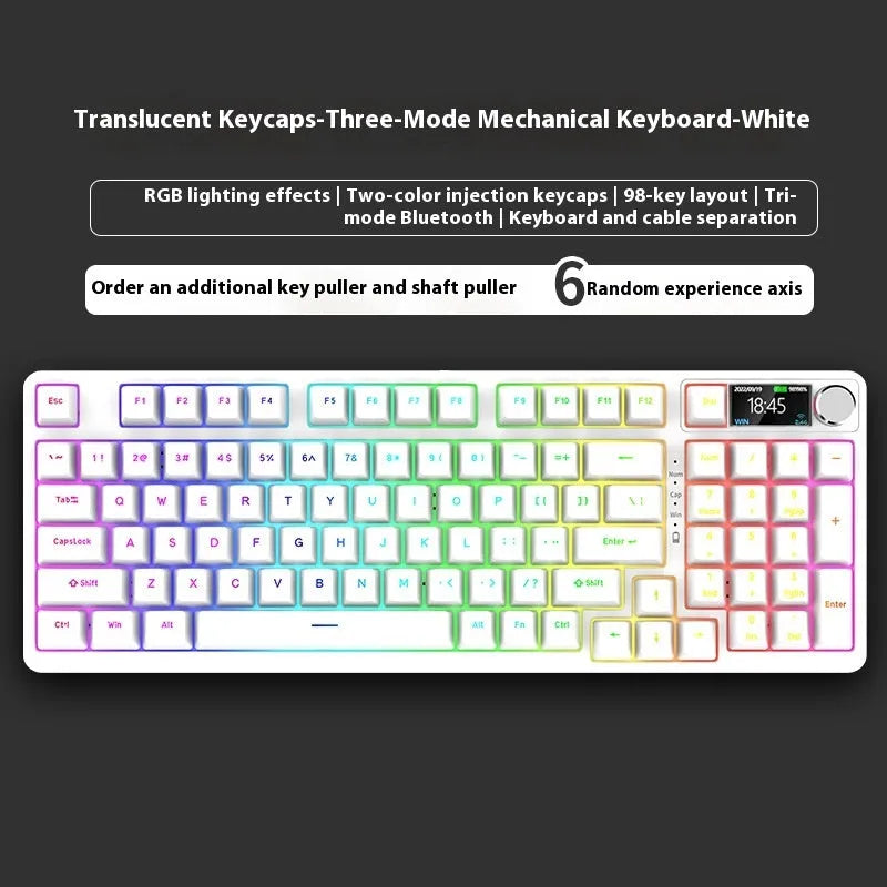 98 key wireless Bluetooth mechanical keyboard kit with optional display screen and metal knob