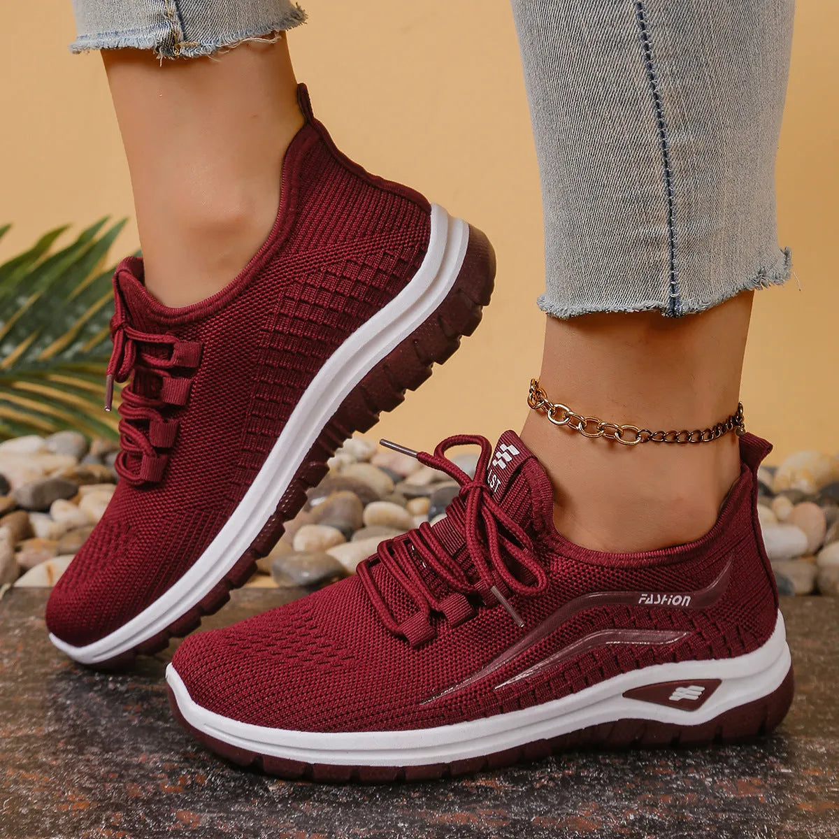 Women's casual sports mesh shoes low top lace up non-slip rubber sole SA07 black pink purple red sizes 36-42