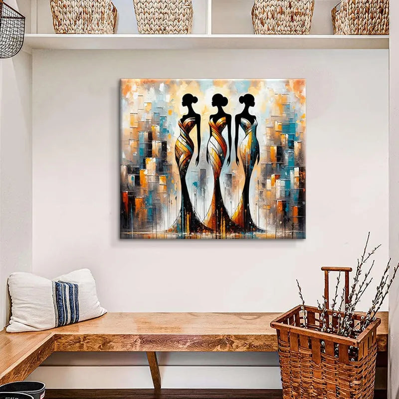 Large abstract handmade oil painting of African woman on canvas for modern home decoration