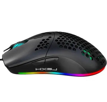 J900 lightweight honeycomb shell wired RGB gaming mouse in black with 6 programmable buttons and 150cm USB cable