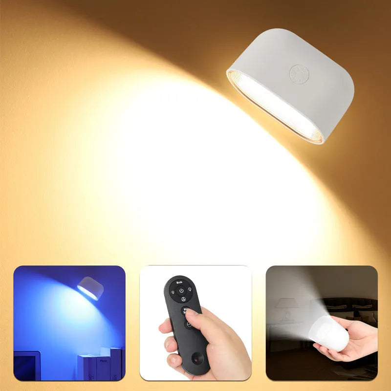 White plastic remote touch magnetic wall lamp with oval light panel on rotating magnetic base