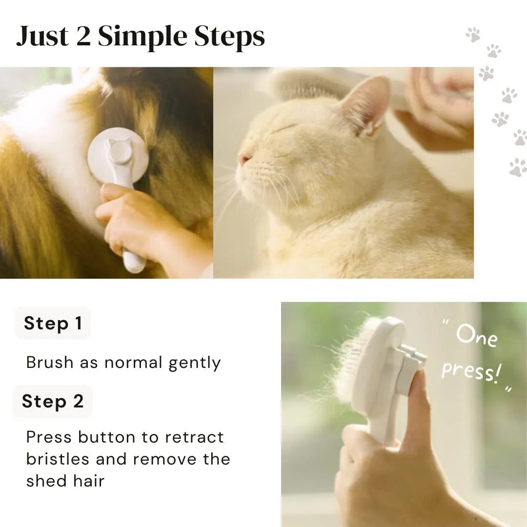 Blue self-cleaning slicker brush for pet grooming with ergonomic rubber handle