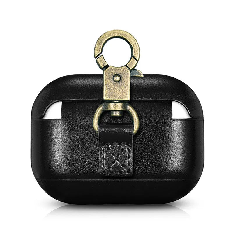 Brown leather and plastic flip protective sleeve for AirPods Pro with ring buckle
