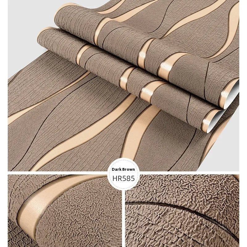 Roll of grey 3D curve stripe decorative wallpaper with velvet texture for video backdrops