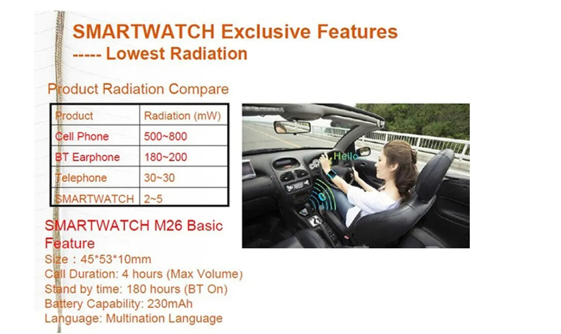 A smart Bluetooth sports watch in black, white, or blue, shown on a wrist.