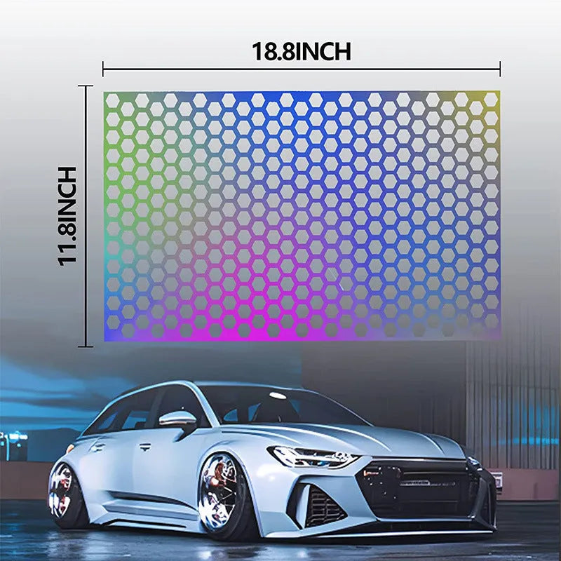 Honeycomb pattern black vinyl sticker for car taillight decoration, sized 48 by 30 centimetres.