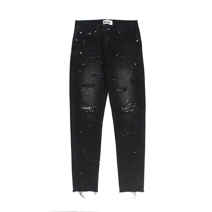 Occasional High Street black broken jeans for men with patch detailing and straight leg