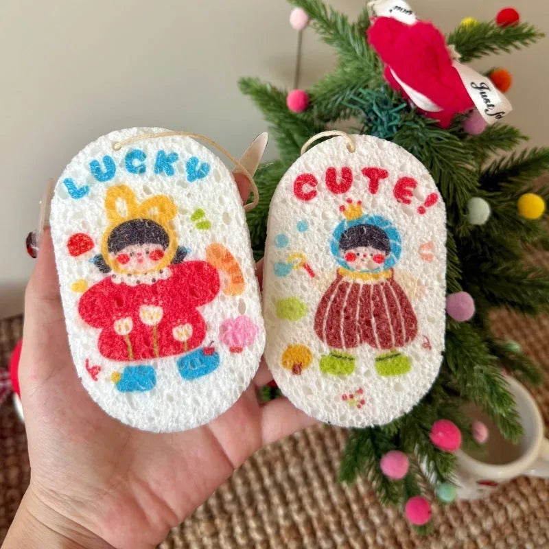 Cellulose sponge cloth for kitchen dishwashing with cartoon compression design, one rag piece.