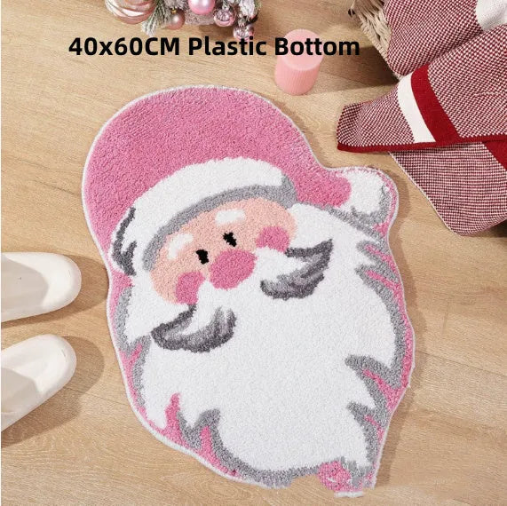 Square Christmas-themed polyester hallway mat with festive print and non-slip backing.