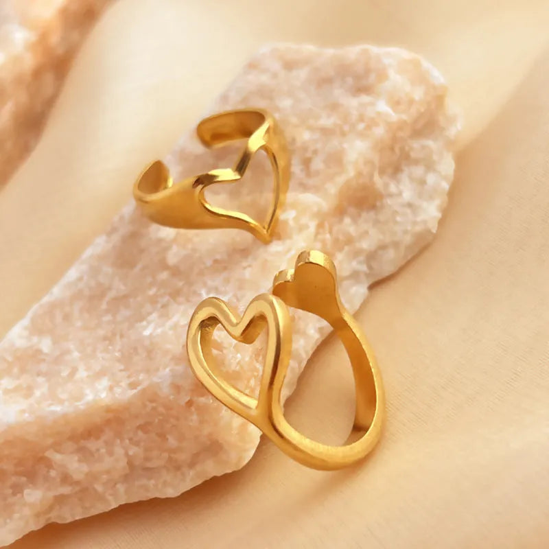 Retro love heart ring stainless steel 18K gold plated, heart shape, unisex style JZ-YS394