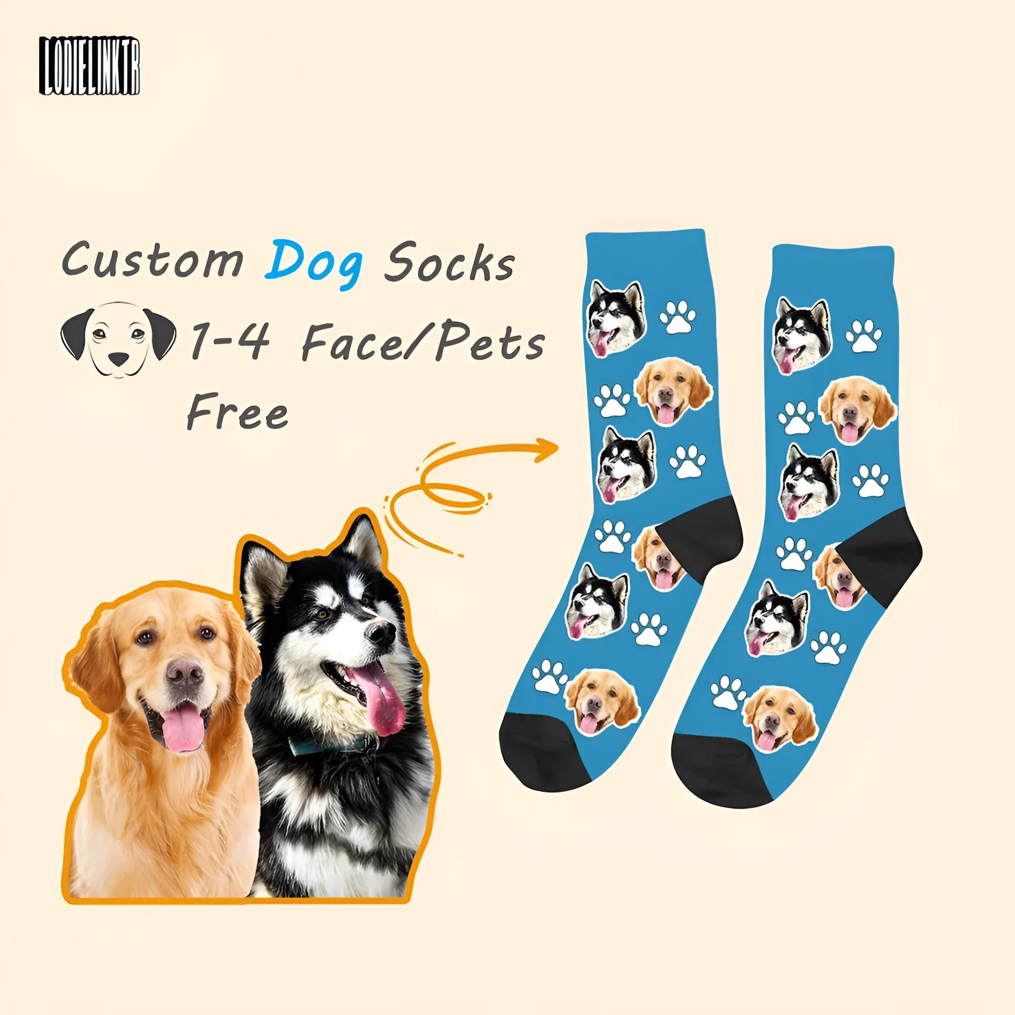 Customised mid-calf socks with a cartoon graphic print in various colours including blue, red, and white.
