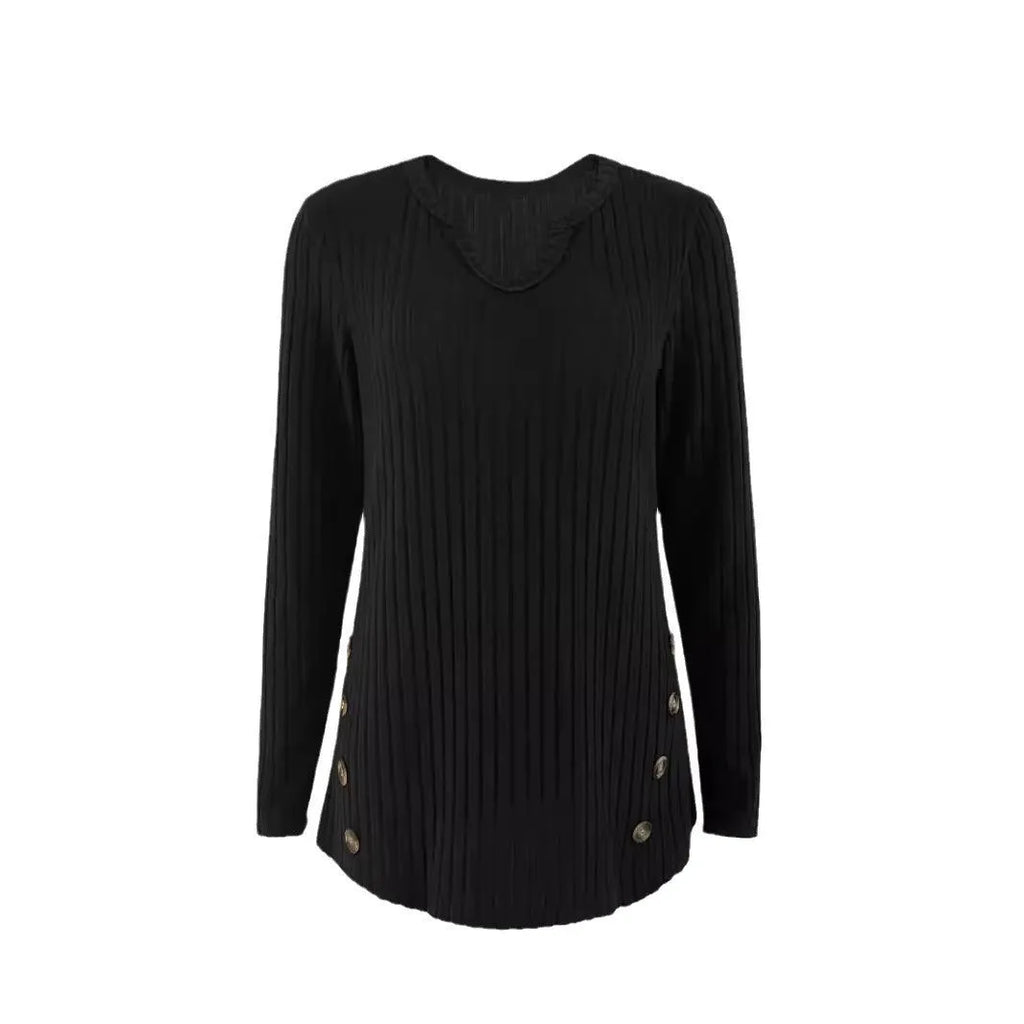 Casual button-front knitted sweater pullover in solid colour with regular sleeves