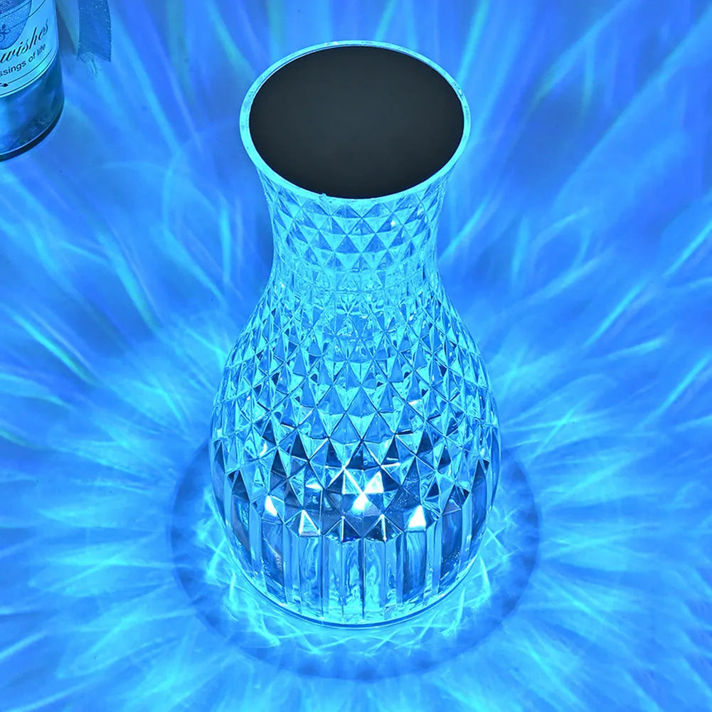 Vase shape crystal table lamp with USB charging port and remote control for bedside use