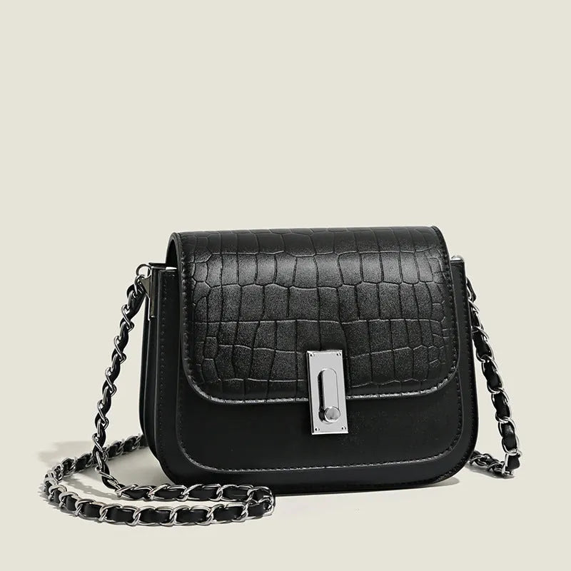 Women's soft PU shoulder bag with sandwich pockets and decorative sewing threads in horizontal square shape